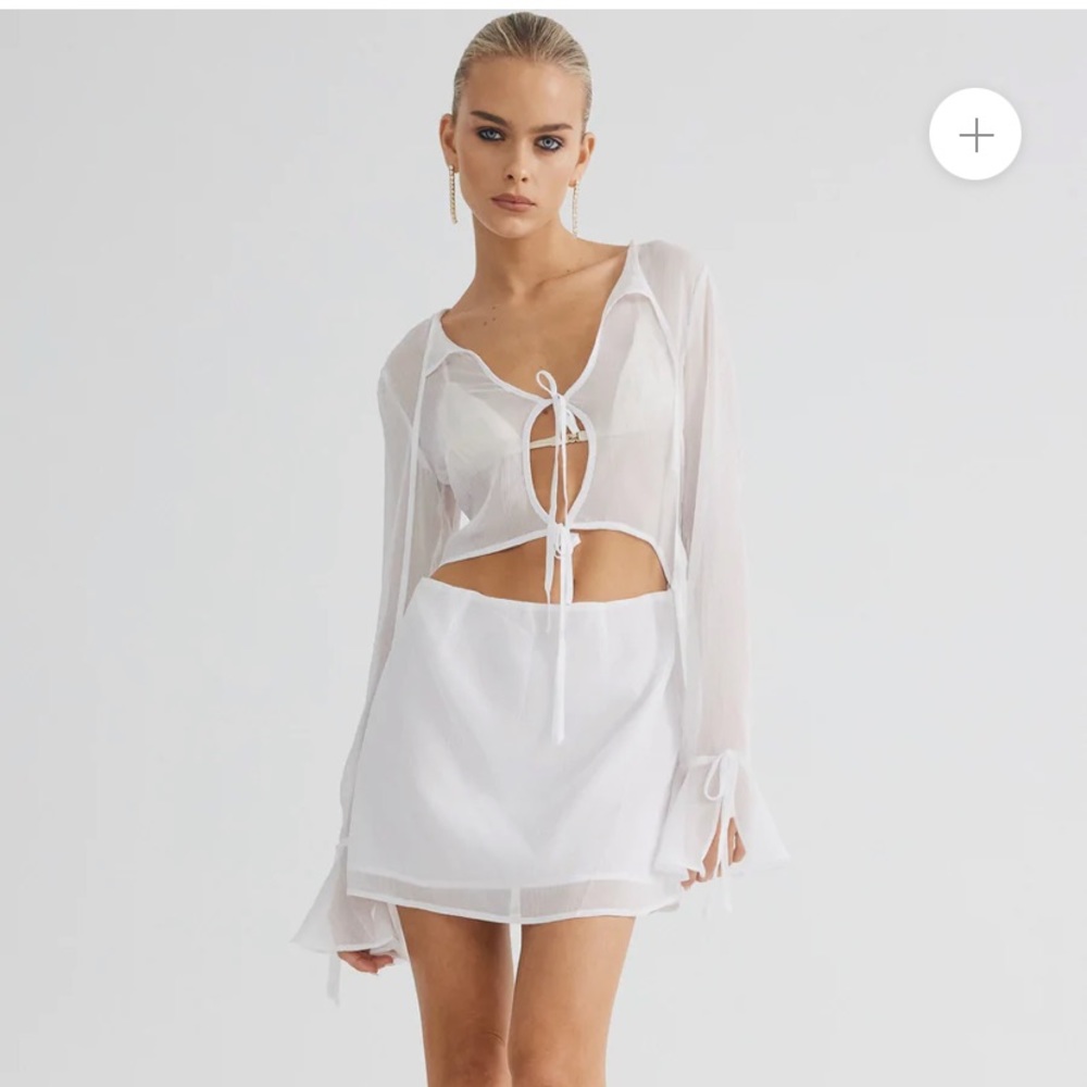 White Mini Dress with Transparent Sleeves, SNDYS the label
